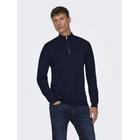 Strickpullover ONLY & SONS "ONSWYLER LIFE REG 14 HALF ZIP KNIT NOOS", Herren, Gr. XL, blau (schwarz navy), Strick, Obermaterial: 78% Viskose, 22% Polyester, unifarben, Basic, regular fit normal, ohne Ausschnitt, Langarm Rippbündchen, Pullover