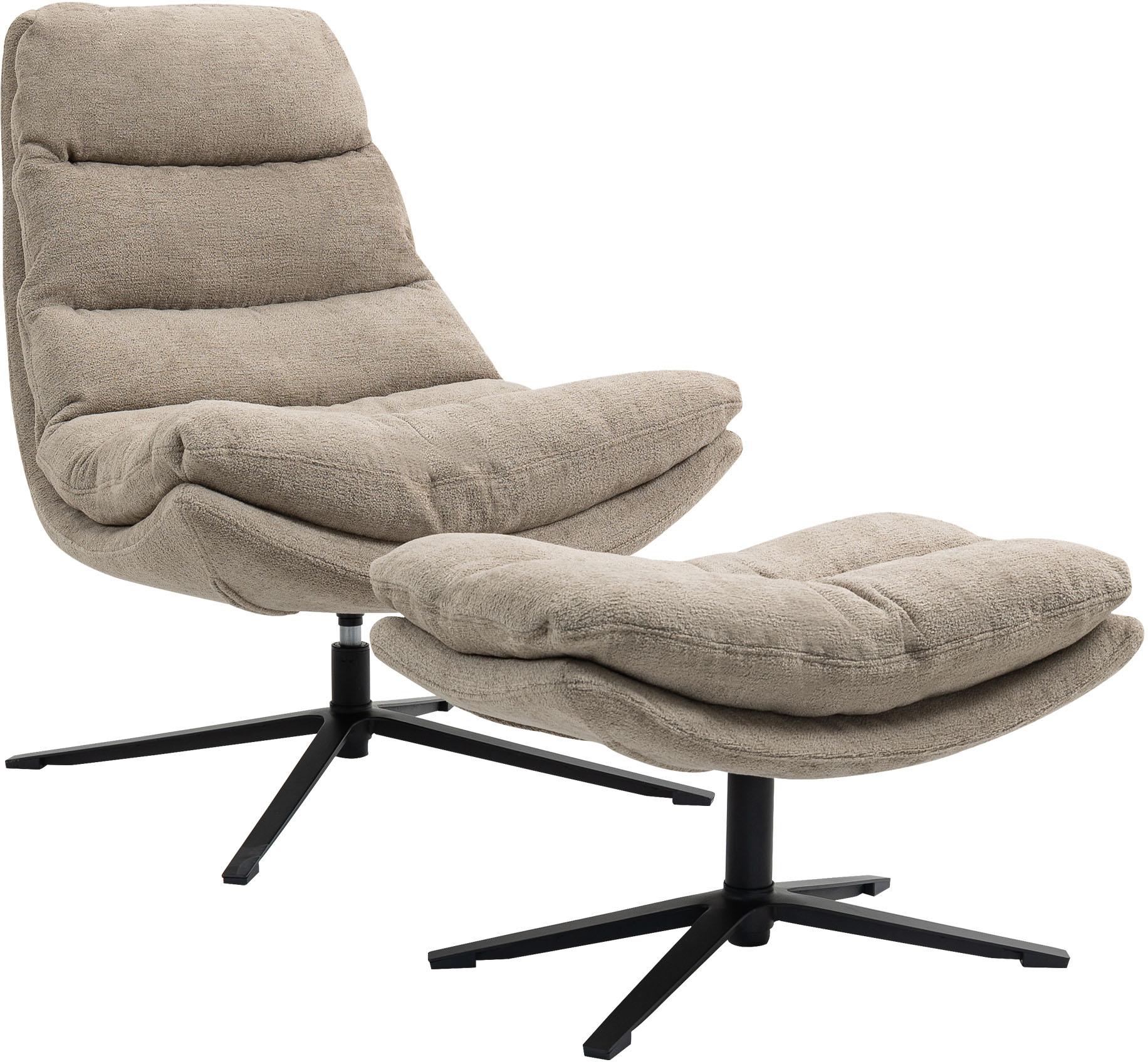 Relaxsessel DUO COLLECTION "Porto", beige (sand), B:83cm H:100cm T:92cm, 100% Polyester, Sessel, Relaxsessel, 360 drehbar, doppelte Polsterung, mit Hocker, bis 115 kg belastbar