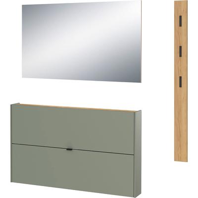 Garderoben-Set GERMANIA "Ameca", grün (taupegrün, navarra, eiche, nachbildung), B:170cm H:200cm T:19cm, Spanplatte, Glas, Kastenmöbel-Sets, Garderoben-Set aus Schuhkipper, Spiegel und Garderobenpaneel Image