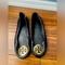 Tory Burch Shoes | Black Leather Flats Tory Burch Miller Flats Black And Gold Office Work Flats | Color: Black/Gold | Size: 8