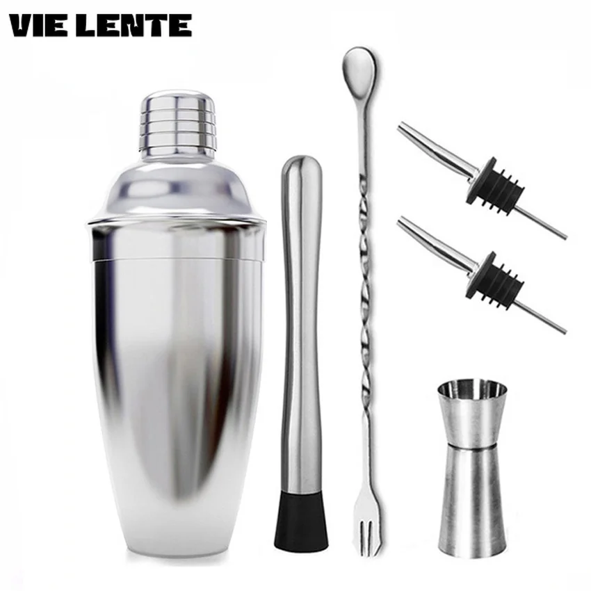 6-in-1-Edelstahl-Cocktail-Shaker-Set, Mixer, Wein, Martini, Boston-Shaker für Barkeeper, Getränke, Party, Bar-Werkzeuge, 550/750 ml Image