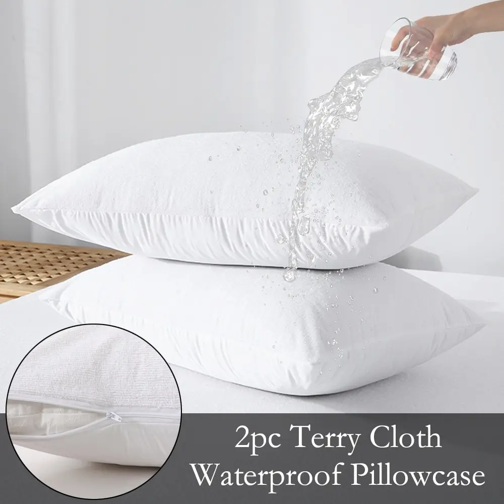 2 Stück wasserdichte Frottee-Kissenbezüge, weicher, atmungsaktiver gestrickter Kissenbezug, geräuschlos, geeignet für Schlafzimmer, Gästezimmer Image