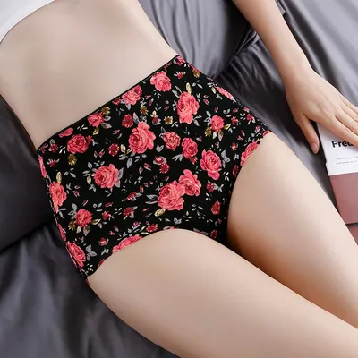 Sexy Frauen Nahtlose Unterwäsche Hohe Taille frauen Höschen Blume Drucken Dessous Eis Seide Intime Image