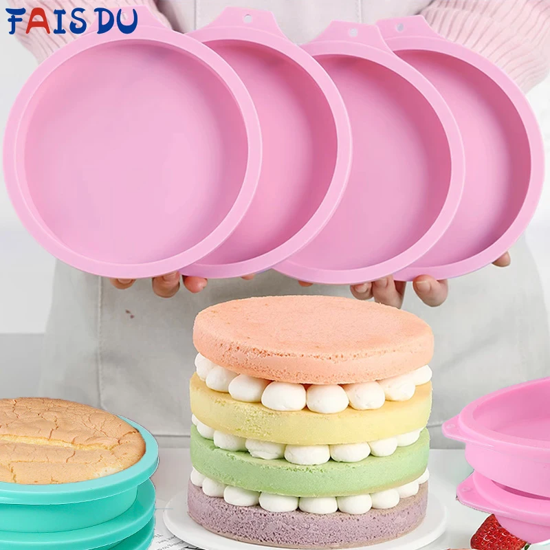 FAIS DU 2-8 stücke silikon kuchen form 4/6/8 zoll runde kuchen schicht set silikon backform für backwerk zeuge regenbogen kuchen und mousse