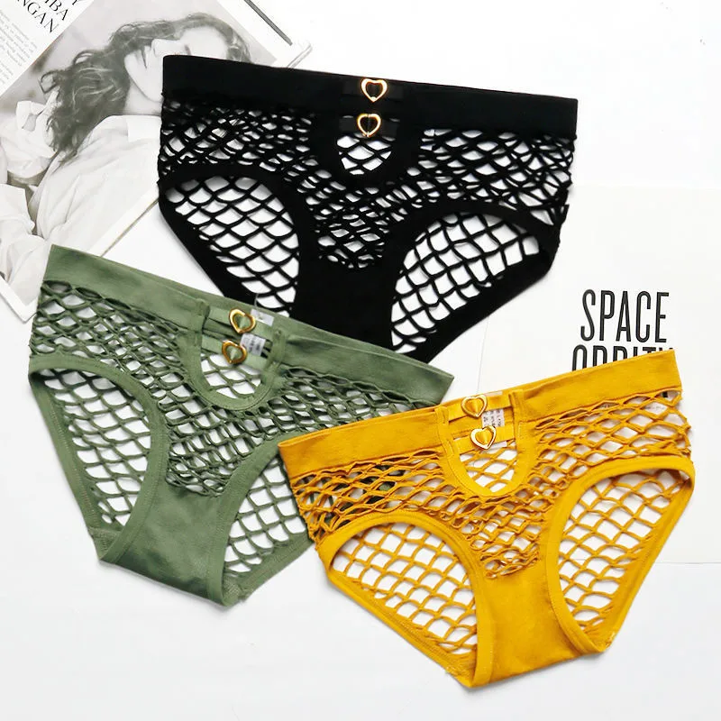 Fishnet Aushöhlen Sexy Höschen Frauen Elastische Atmungsaktive Unterwäsche Für Frau Dessous Intime Mesh Sheer Briefs Damen Tanga Image
