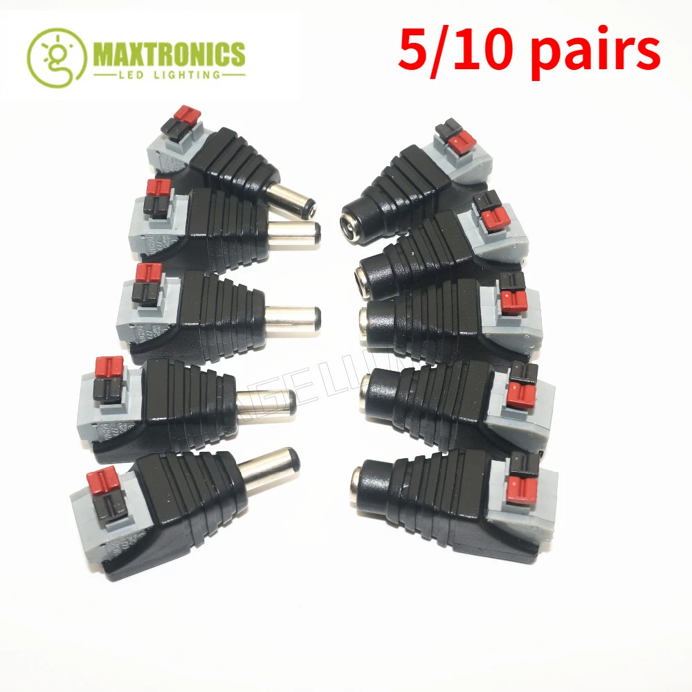 5/10Pairs Weiblich Männlich DC Power Jack Stecker Keine Schrauben Stecker Adapter 5,5x2,1mm Für 5050 3528 Einfarbige LED Streifen CCTV Kamera Image