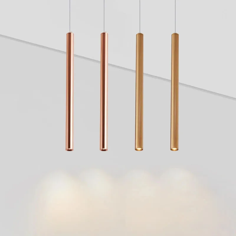 Nouveau pendentif LED Long Tube argent cuivre Rose doré lampe île Bar comptoir boutique salle cuisine luminaires lampe à main Luminaire lumière