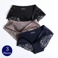 WHPC 3 pièces/ensemble dentelle femmes culottes grande taille 4XL doux confortable sous-vêtements femme soie Satin slips respirant caleçon Sexy Lingerie