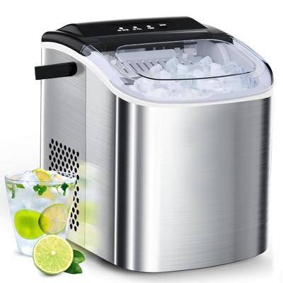 Stainless Steel Natural Color Portable Ice Maker with Carrying Handle, Self-cleaning Function, LED Control