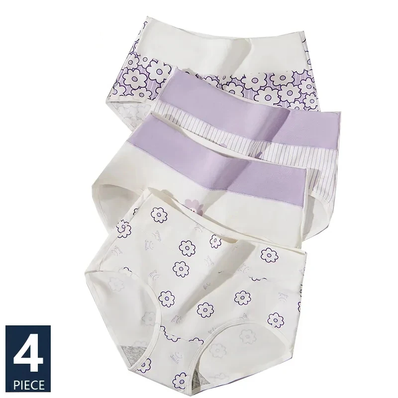 4 pezzi/set biancheria intima modellante per il corpo a vita alta taglie forti mutandine da donna in cotone stampa traspirante slip per ragazze morbida lingerie femminile
