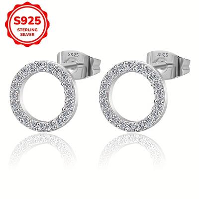 TEMU Elegant And Unique Hollow Circle Earrings With Synthetic Zirconia Inlaid In 925 Silver, Weighing 1.2g/0.042oz. Image