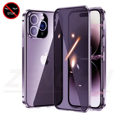 Suitable for IPhone 15 14 13 12 Pro Max Anti Peeping Privacy Glass Metal Magnetic Border with Camera