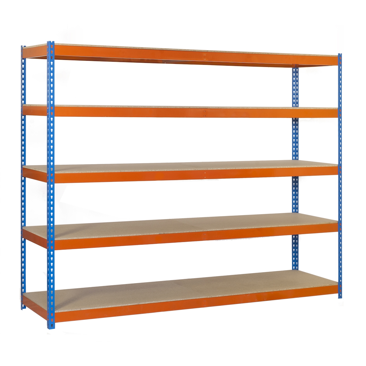 SimonRack Ecoforte Spanplatte 5 Fachböden mit 400 kg pro Ebene in BLAU/ORANGE/HOLZ Farbe 2000x1800x600 mm (Höhe x Länge x Breite) Image