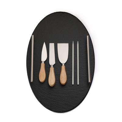 Rounde Slate Stone Serving Tray With Stainless Steel Handkles - Kit by Uber Appliance in Black