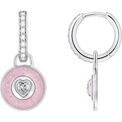 Paar Creolen THOMAS SABO "mit Einhänger rosa und Zirkoniabesatz, CR723-691-9", rosa (silberfarben, weiß, rosa, weiß), Oh