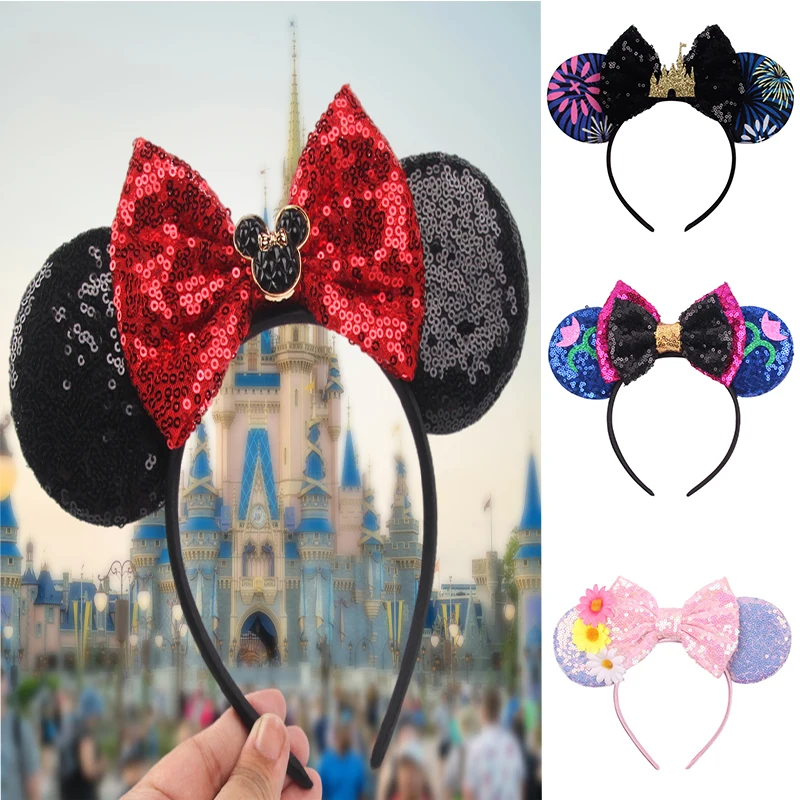 Disney Mickey Mouse Ear Stirnbänder Frozen Elsa Anna Strik Pailletten Stirnband Kids Party Gift Kinderen Diy Hair Accessories Image