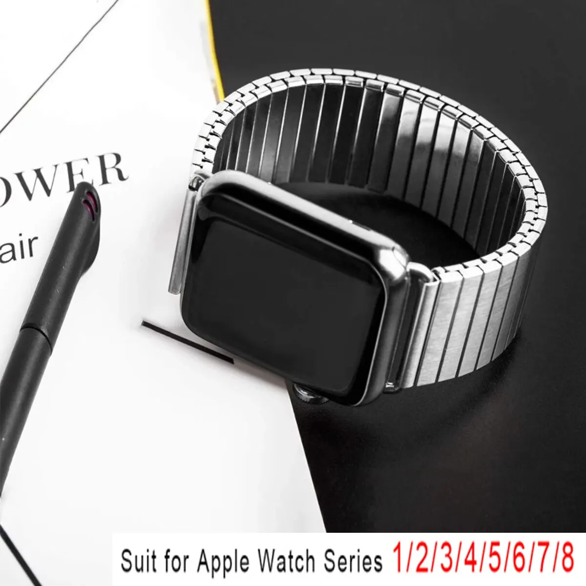 Elastisches Armband für iwatch 49mm 38 40 44 42mm Edelstahl band für Apple Watch Serie 10 46mm 6 5 4 se 9 8 7 41 45mm Armband Image