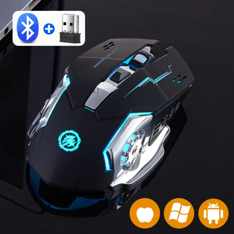 Wiederaufladbare Drahtlose Maus Gaming Computer Stille Bluetooth Maus 2,4G USB Mechanische Hintergrundbeleuchtung PC Gamer Maus Für Computer Image