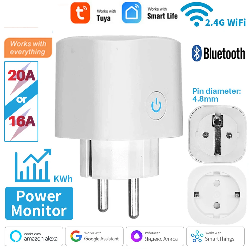 TUYA Smart Plug WiFi Steckdose EU 16A/20A Mit Power Monitor Timing Funktion Sprachsteuerung Funktioniert Mit Alexa google Hause Image