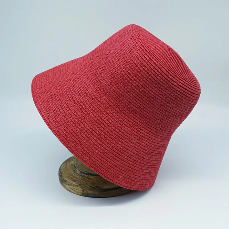 Cappello da pescatore a Cloche intrecciato estivo cappello da sole semplice per donna cappello da donna in stile retrò francese a tesa larga cappello di paglia nero rosso