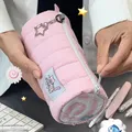 Trousse à crayons en rouleau de serviette rose, sac de rangement pour stylo doux Kawaii, poudres cosmétiques, dessin animé, grande capacité, étudiant, papeterie, fournitures scolaires