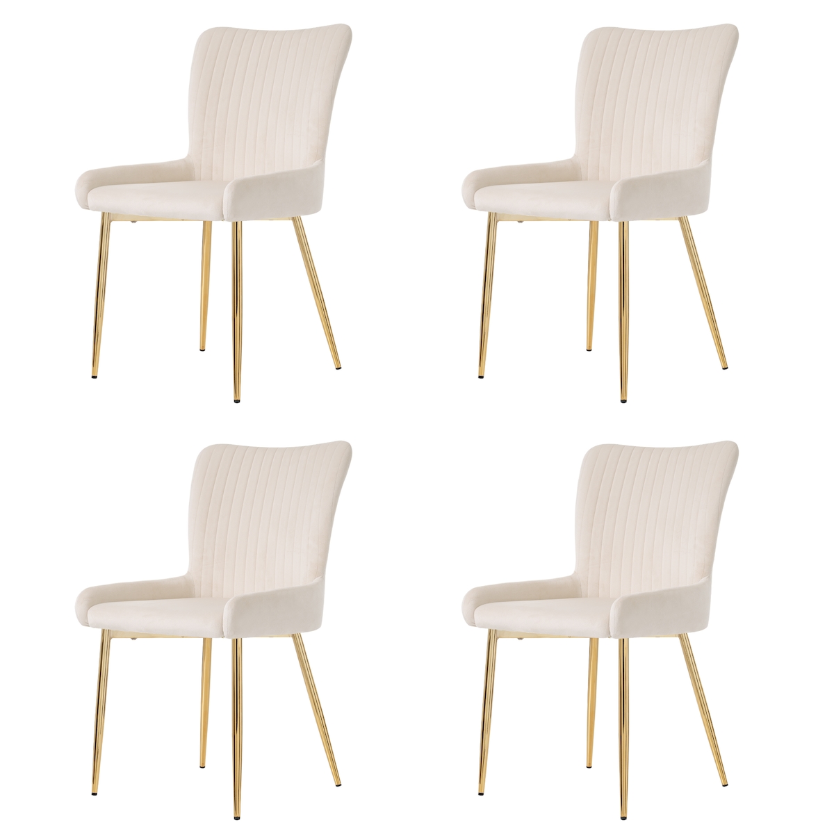 Merax Samt-Esszimmerstuhl, 4er-Set, Wohnzimmer, Schlafzimmer, Lounge-Stuhl mit vier Silberne Metallstützbeinen, Lendenwirbelstütze, Beige & Gold Image