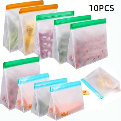 TEMU 10 Pack Dishwasher Bags Stand Up, Reusable Gallon Freezer Bags, Leakproof Ziplock Bags Size, Reusable Silicone Bags For Meals, Lunch, Travel