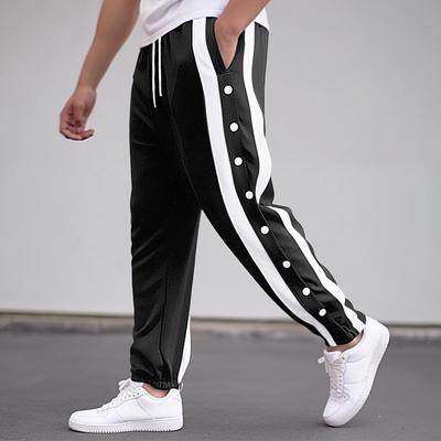 Men's Sweatpants Joggers Tear Away Pants Casual Pants Pocket Drawstring Elastic Waist Stripe Comfort Breathable Outdoor Daily Going out Fashion Casual Black Blue