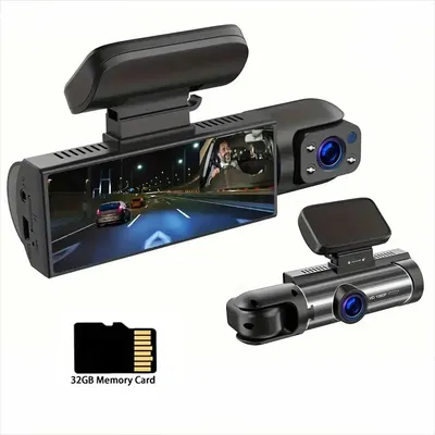 2 Lens Dash Camera WIth 32GB Memory Card 1080P for Car Touch Screen Video Recorder Rearview Mirror