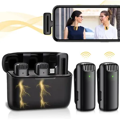 Wireless Lavalier Microphone with Charger Case Portable Audio Video Receiver Mini Mic For iPhone