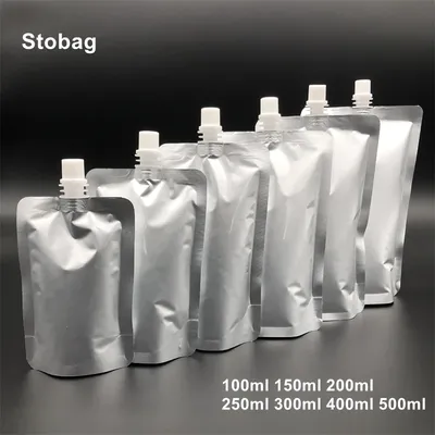 StoBag 50pcs Aluminum Foil Liquid Package Nozzle Bags Light-proof Juice Beverage Milk Sealed Stand