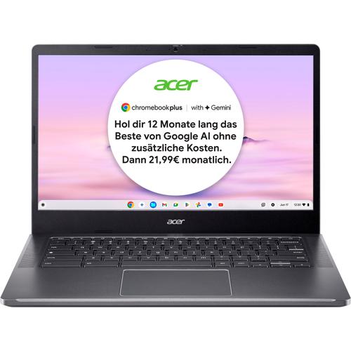 ACER Chromebook ""Chromebook Plus (CB514-4H-364N)"", grau (stahlgrau), 8 GB RAM 256 GB SSD, Core i3, Google ChromeOS, Notebooks