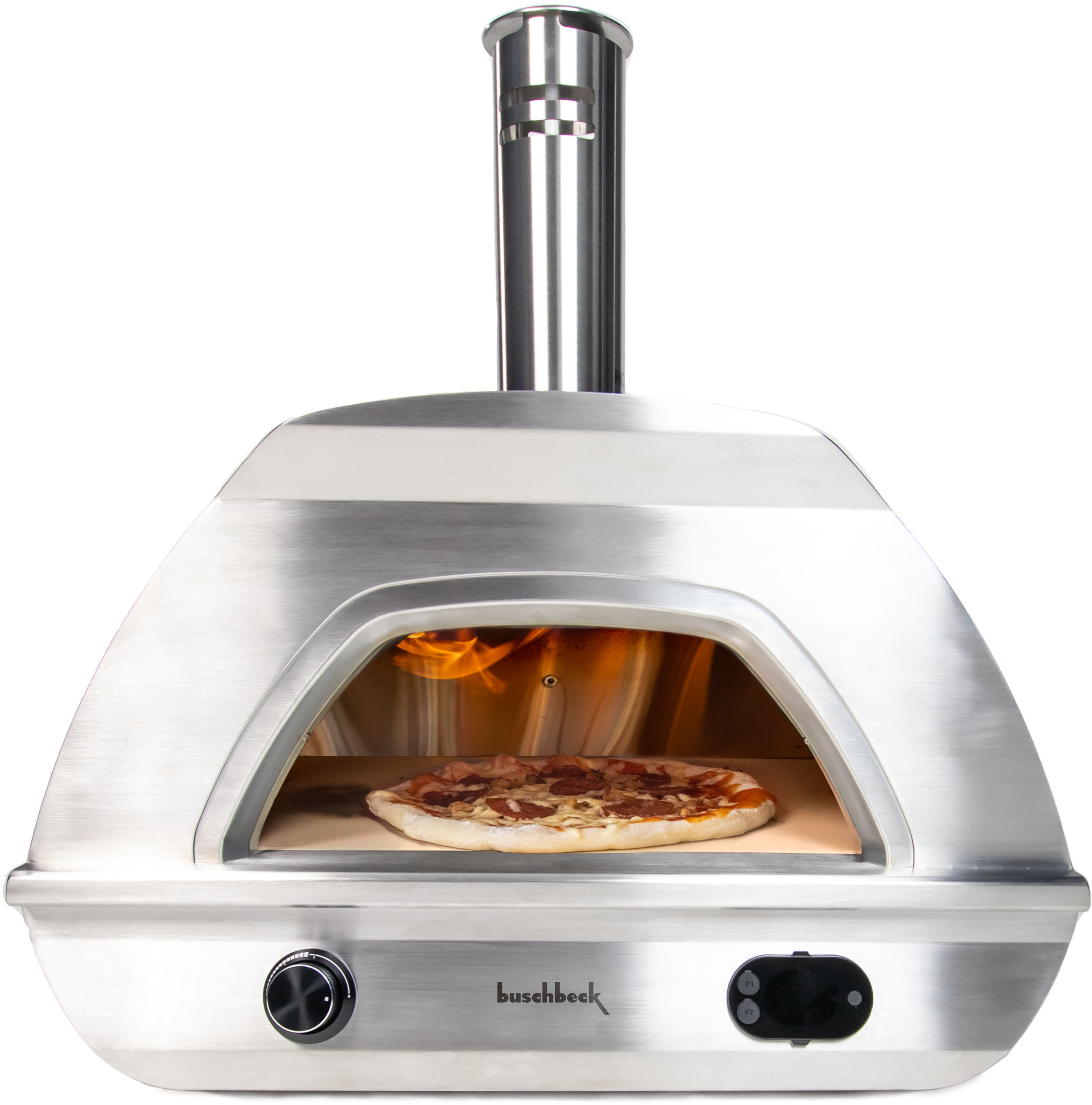 Gasgrill BUSCHBECK "Pizzaofen X1 inkl. Bluetooth-Thermometer", grau (edelstahl), B:48cm H:74cm T:52cm, Grills, BxTxH: 48x52x74 cm