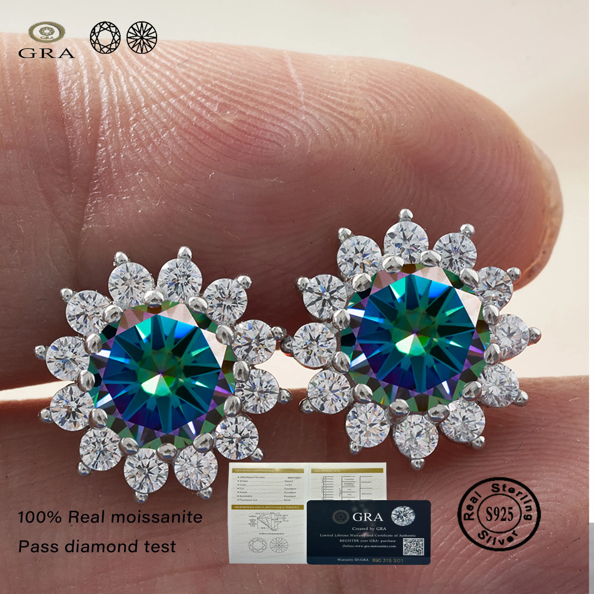 1,0 ct x 2 Stück D Farbe Vvs Damen Moissantie Stub Ohrring 925 Sterling Silber Damen Schmuck Damen Hochzeit Party Dating Geschenk Image