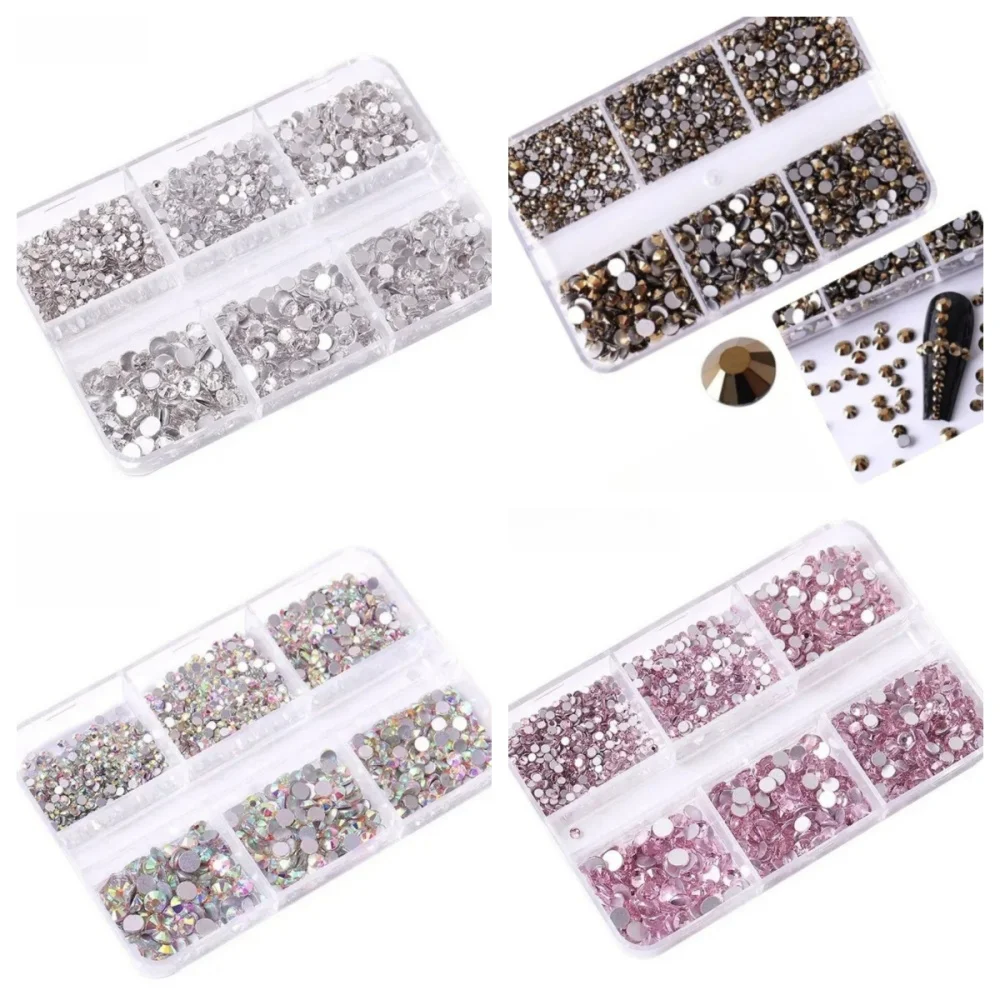 6 Gitter SS6-20 Gemischte Größe Rosa Bronze Silber Flatback Strasssteine Edelsteine Blinkende Diamanten 3D Nail Art Dekorationen Kristalle Image