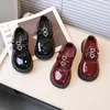 Kinder-Lederschuhe für den Frühling, Weinrot, Schwarz, elegante Mary Janes-Mädchen, klobiger Klettverschluss, schöner, bequemer Kinderschuh 26–36