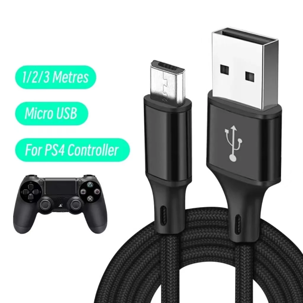 Câble de données de charge pour manette PS4, câble de chargeur USB, manette de jeu, accessoires de jeu, 1m, 2m, 3m
