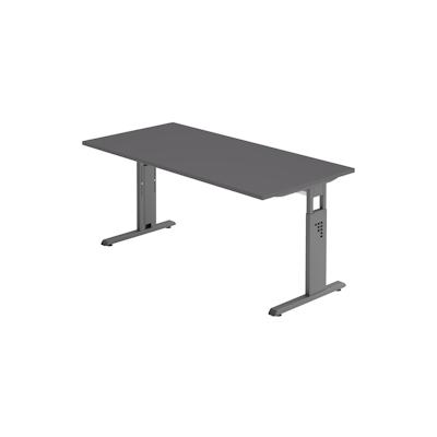 bümö höhenverstellbarer Schreibtisch O-Serie 160x80 cm in Graphit, Gestell in Graphit - PC Tisch für's Büro manuell höhenverstellbar, Computertisch