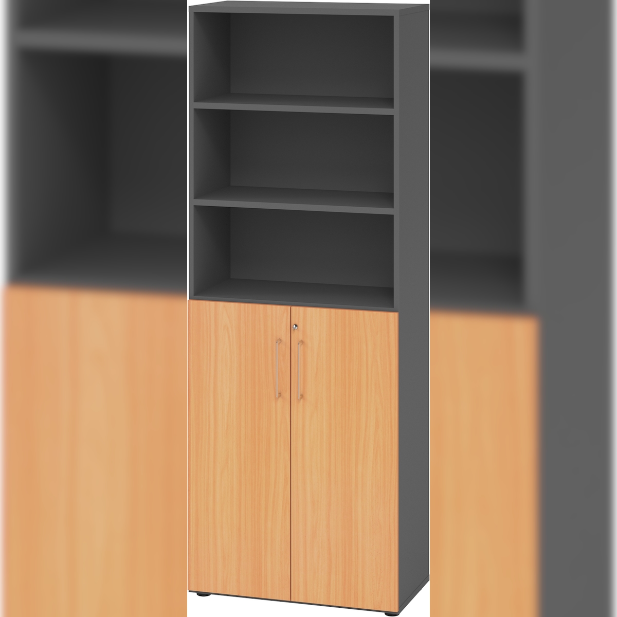bümö Aktenregal & Schrank abschließbar, Büroschrank Regal Kombination Holz 80cm breit in Graphit/Buche - abschließbarer Schrank für's Büro & Image