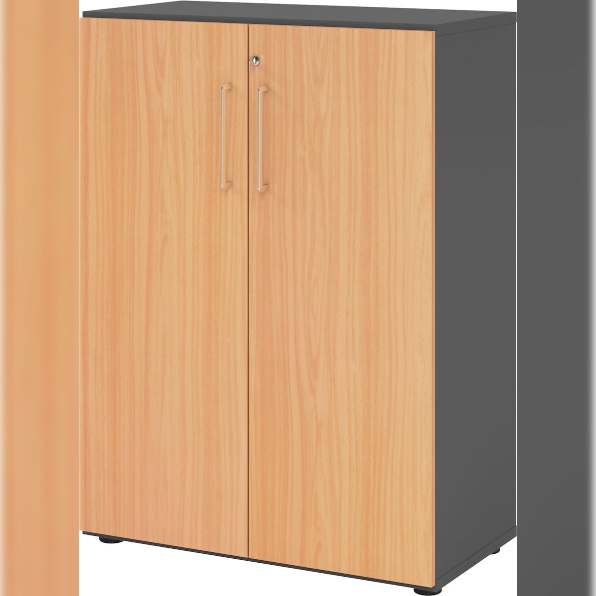 bümö Aktenschrank abschließbar, Büroschrank Holz 80cm breit in Graphit/Buche - abschließbarer Schrank mit Aktenregal für's Büro & Arbeitszimmer, Büro
