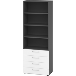 bümö smart Schubladenschrank, Büroschrank 80cm breit in Graphit/Weiß mit 4 Schüben & 4 Regalfächern - Bürocontainer aus Holz, Container mit Image