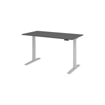 bümö elektrisch höhenverstellbarer Schreibtisch 160x80 cm in graphit, Gestell silber - Sitz & Stehschreibtisch mit Memoryfunktion, elektrischer Image