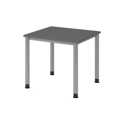 bümö höhenverstellbarer Schreibtisch H-Serie 80x80 cm in graphit, Gestell in Silber - PC Tisch klein für's Büro manuell höhenverstellbar, Image