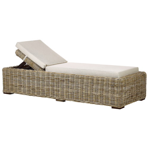 Gartenliege Natur aus Rattan mit Auflage Taupe Verstellbare Rückenlehne Geflecht Boho Modern Sonnenliege Gartenmöbel Garten Terrasse Outdoor