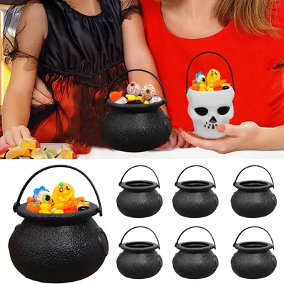 1/3pcs Mini Halloween Candy Bucket Pot Witch Skeleton Plastic Cauldron Jar Home Novelty Halloween