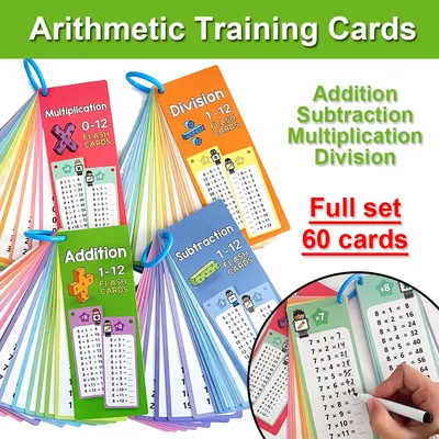 60 Pcs Mathematical Training Cards Maths Table for Kids Self Check Classroom Home Learning Aids