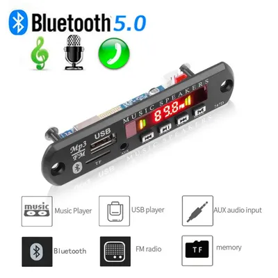 Car DIY 5.0 Bluetooth MP3 WAV Decoder Board DC 12V Wireless USB MP3 Music Player TF Card Slot FM AUX