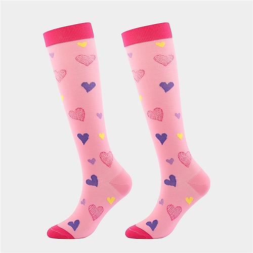 Kompressionsstrümpfe Sportsocken laufsocken 1 Paar Farbblock Damen Röhrensocken Atmungsaktiv Schweißableitend Komfortabel Fitnesstraining Basketball Laufen Joggen Radsport Sport Herz Mehrfarbig Image