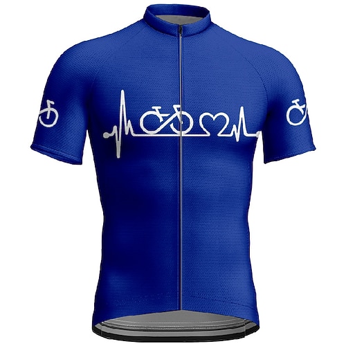 Herren Radtrikot Herz Kurzarm Fahhrad T-Shirt Trikot mit 3 Gesäßtaschen Mountainbike MTB Schnelltrocknend Anatomisches Design Feuchtigkeitsableitend Atmungsaktiv Sport Schwarz Blau Bekleidung Image