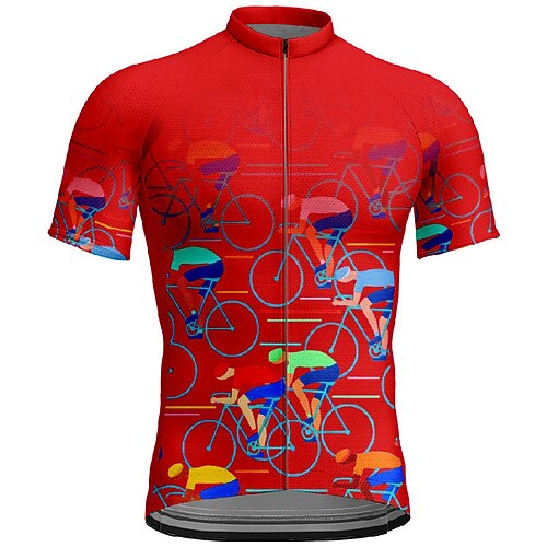 Herren Radtrikot Grafik Kurzarm Fahhrad T-Shirt Trikot mit 3 Gesäßtaschen Mountainbike MTB Schnelltrocknend Anatomisches Design Feuchtigkeitsableitend Atmungsaktiv Sport Schwarz Gelb Rot Bekleidung Image